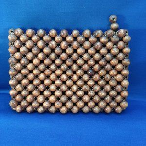 Wood Bead Clutch Purse Bags By Donna Natural BOHO Lined EUC